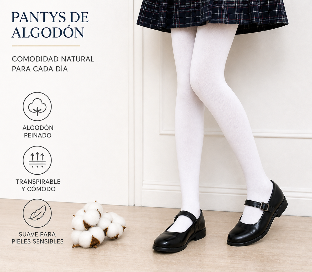 Leotardos Infantiles de Algodón Peinado – Pack 2 Pares Medias Escolares Suaves y Resistentes, Transpirables, Antipilling, Uso Diario, Tallas 3-16 Años (Altura hasta 172 cm)